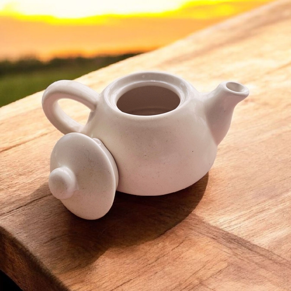 Pier One Imports Teapot With Lid Ceramic Vintage 4x4" Color Cream - Picture 2 of 2